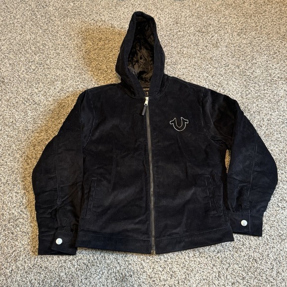 True Religion Other - True Religion Hooded Vintage Corduroy Jet Black Jacket Zip Mens Size Medium NWT